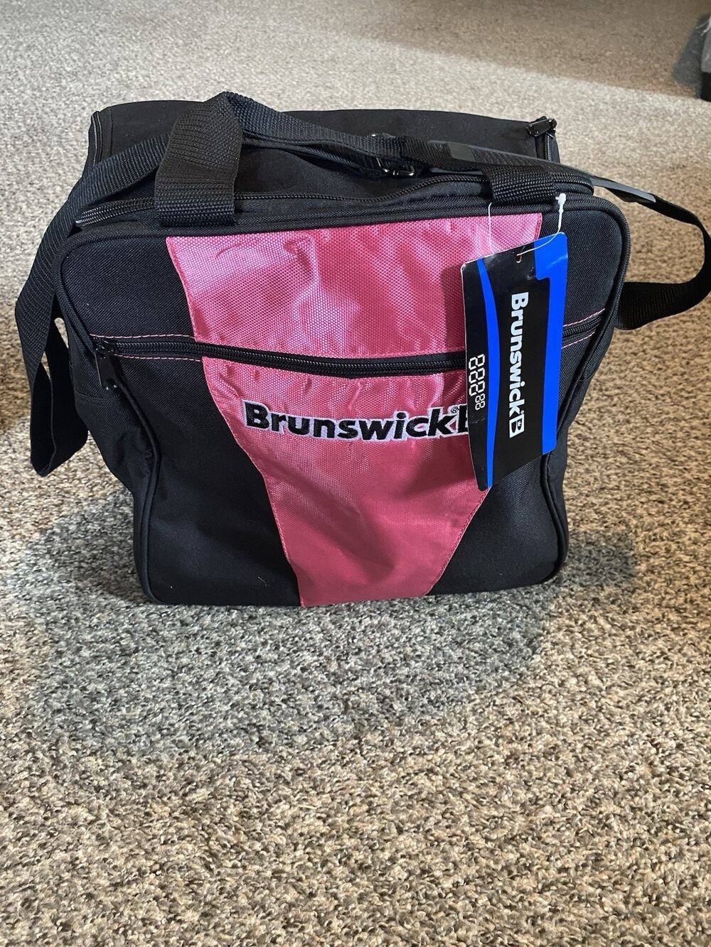Brunswick Single Bowling Ball Bag Black/Pink Nylon Zip Shoulder Strap 1 Pocket